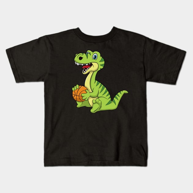 Basketball Dinosaur Kids T-Shirt by RockyDesigns